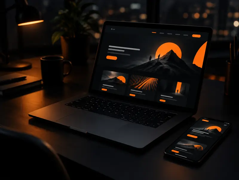 Laptop und Smartphone mit einer dunklen Website (KI-generiert)